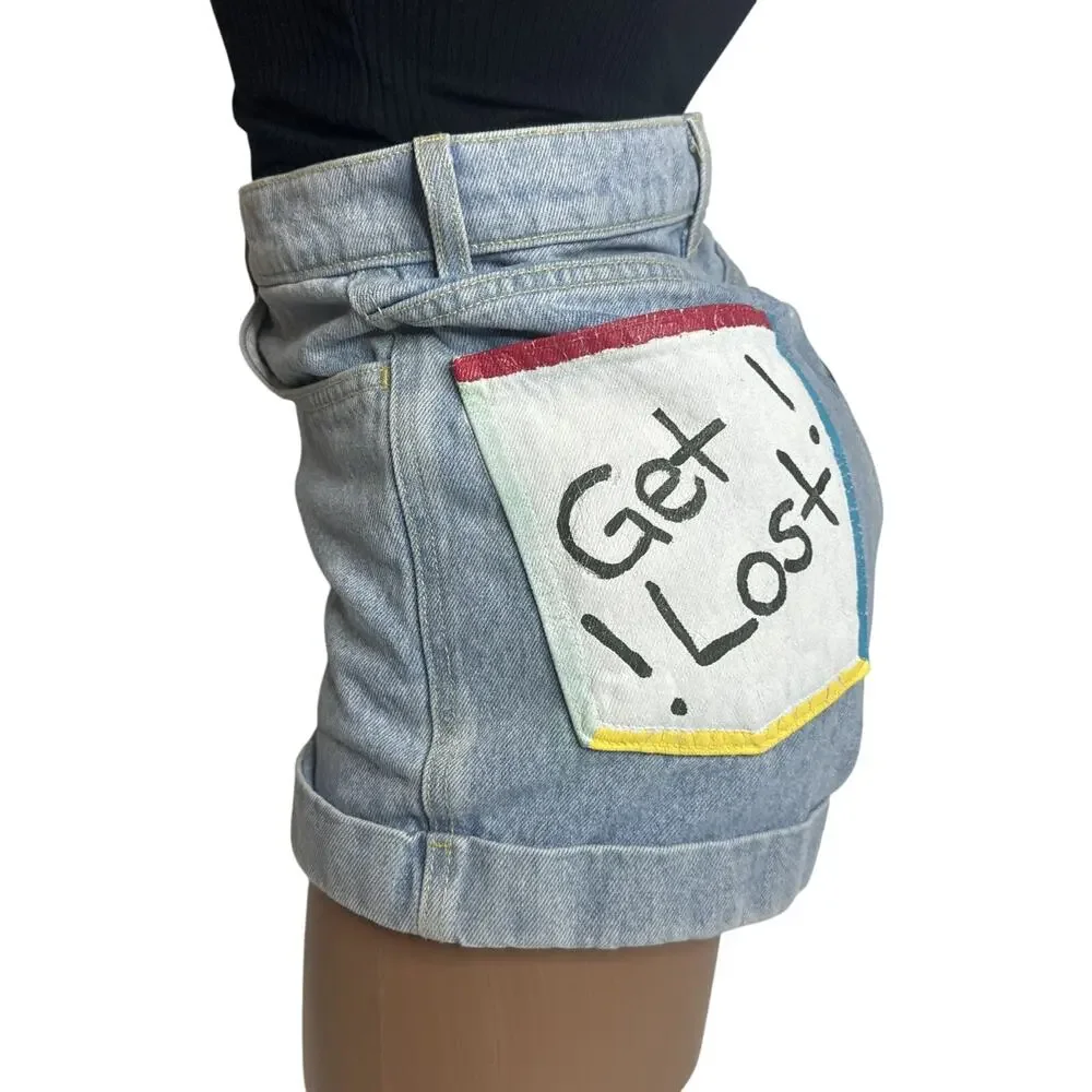American Apparel Jeans Upcycled Denim Shorts Size 26 High Waist Cuffed USA Artsy